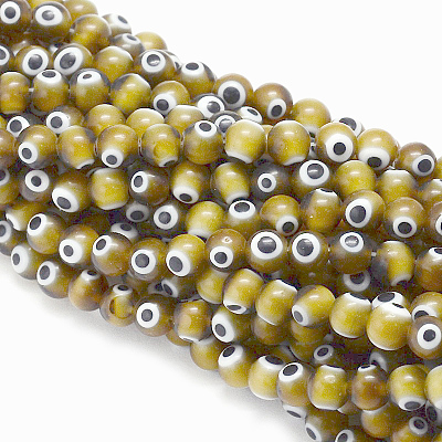 Handmade Evil Eye Lampwork Round Bead Strands LAMP-L055-8mm-02-1