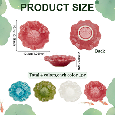 4Pcs 4 Colors Lotus Leaf Ceramics Jewelry Decorative Plates AJEW-PH0008-40-1