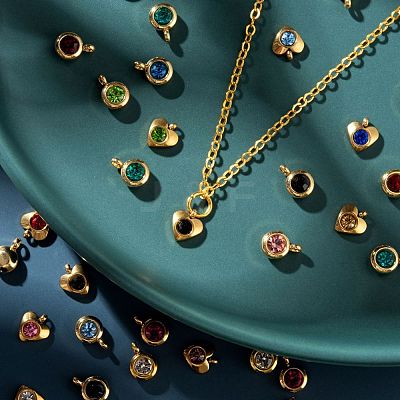 36Pcs 12 Colors 304 Stainless Steel Rhinestone Charms STAS-LS0001-29G-1