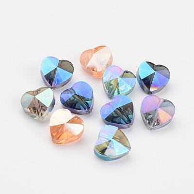 Electroplate Faceted Glass Heart Beads EGLA-R091-M-1