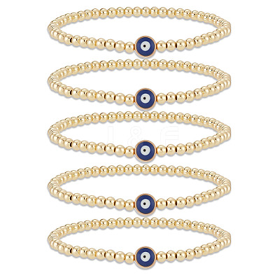 5Pcs Brass Beaded Stretch Bracelets Set BJEW-AN0001-03-1