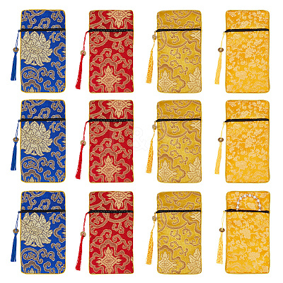 12Pcs 4 Colors Ethnic Style Brocade Sutra Book Zipper Pouch ABAG-NB0001-76-1