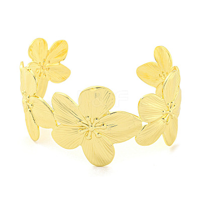 Flower Rack Plating Brass Open Cuff Bangles for Women BJEW-P322-05G-1