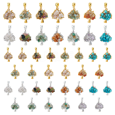 28Pcs 14 Styles Mixed Gemstone European Dangle Charms PALLOY-FH00023-1