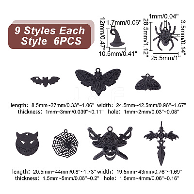 54Pcs 9 Styles Halloween Alloy Pendants FIND-PH0017-57-1
