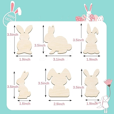 6Pcs Easter Theme Unfinished Wooden Craft Cutouts PW-WG50811-01-1