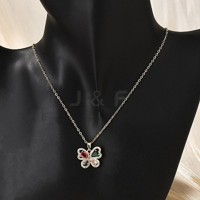 Brass Micro Pave Cubic Zirconia Butterfly Pendant Neckalces for Women NJEW-S448-09G-1