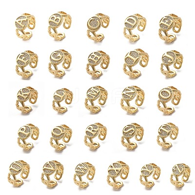 Brass Micro Pave Clear Cubic Zirconia Ooen Cuff Rings for Women RJEW-K289-02G-1