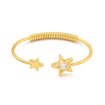 Star Brass Pave Clear Cubic Zirconia Open Cuff Bangles for Women BJEW-G704-03G-1