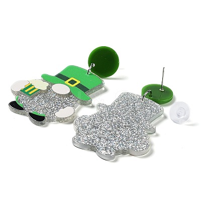 Saint Patrick's Day Sparkling Acrylic Dangle Stud Earrings LS-EJEW-P243-A07-1