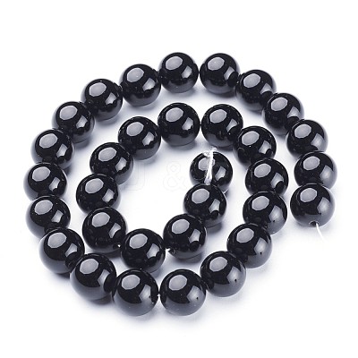 Natural Dyed & Heated Black Onyx Round Beads Strands X-GSR12mmC097-1