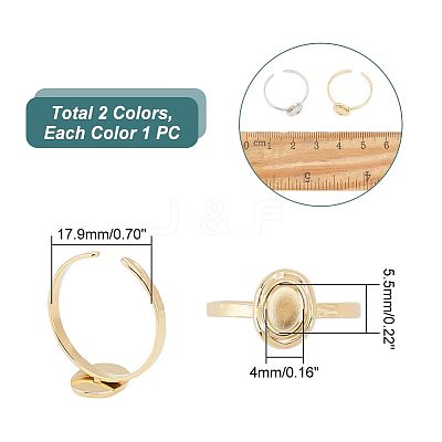 2Pcs 2 Colors 304 Stainless Steel Open Cuff Finger Ring Cabochon Settings STAS-UN0045-16-1