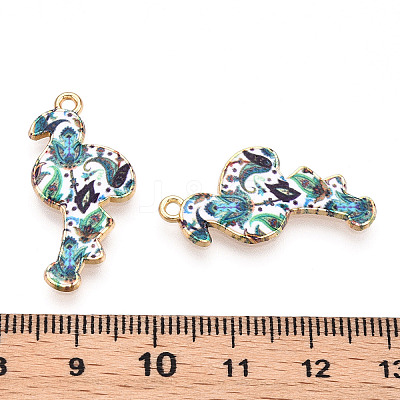 Printed Light Gold Tone Alloy Pendants ENAM-N056-210F-1