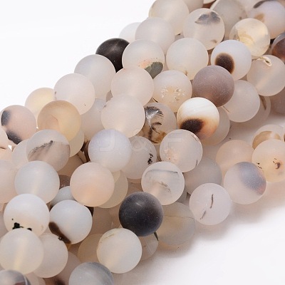 Frosted Natural Agate Round Beads Strands X-G-E322D-6mm-1