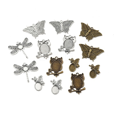 14Pcs 7 Styles Tibetan Style Alloy Pendant Cabochon Settings FIND-SC0006-83-1