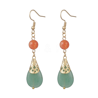Natural Green Aventurine & Dyed Natural Malaysia Jade Dangle Earrings EJEW-JE06673-02-1