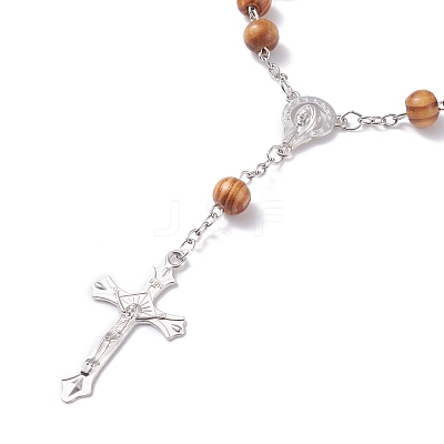 Religious Prayer Pine Wood Beaded Rosary Bracelet BJEW-O140-02P-1
