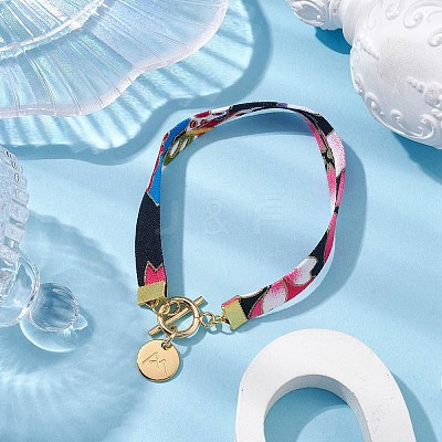 Ethnic Style Polyester Flower Printed Ribbon Bracelets BJEW-JB10495-01-1