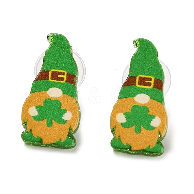 Saint Patrick's Day Theme Acrylic & 304 Stainless Steel Stud Earring for Women Men EJEW-H112-01E-1
