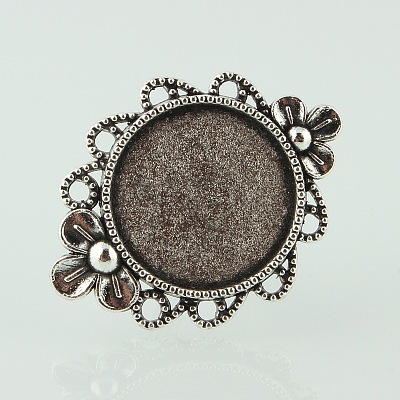 Vintage Adjustable Iron Finger Ring Components Alloy Flower Cabochon Bezel Settings X-PALLOY-O039-10AS-1