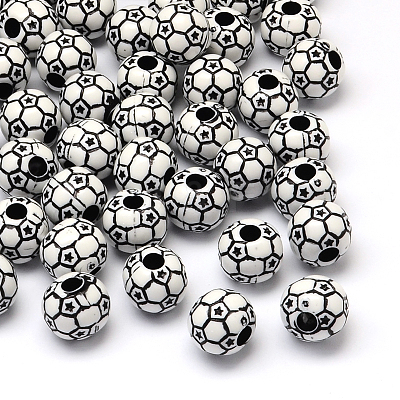 FootBall/Soccer Ball Craft Style Acrylic Beads X-SACR-R886-06A-1