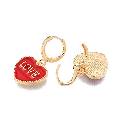 Heart with Word Love Enamel Dangle Leverback Earrings EJEW-N012-108E-1