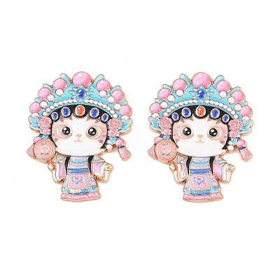 Peking Opera Cat Alloy Enamel Cabochons AL-CBA1A6F-04KCG-A-1
