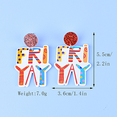Word Friyay Acrylic Dangle Stud Earrings FS-WG01C29-07-1