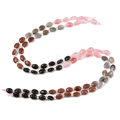Cherry Quartz Glass & Natural Labradorite & Synthetic Goldstone & Obsidian Beads Strands G-Z135-A04-1