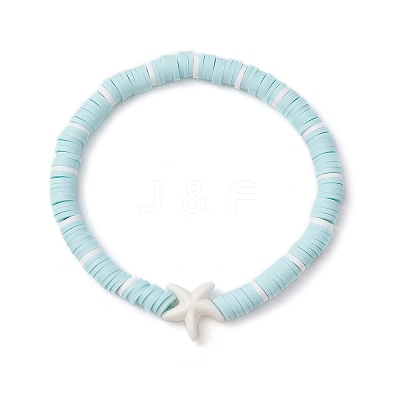 Flat Round Handmade Polymer Clay Heishi Beaded Stretch Bracelets BJEW-JB11711-03-1