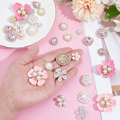 30Pcs 15 Styles Resin Rhinestone & Alloy Cabochons DIY-NB0014-60-1