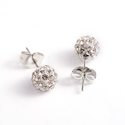 Polymer Clay Rhinestone Ball Stud Earrings EJEW-O041-02H-1