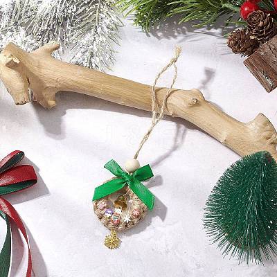 Christmas Wood & Polyester Bowknot Pendant Decorations HJEW-JM04193-02-1