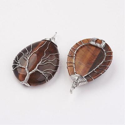 Natural Tiger Eye Big Pendants G-G956-A05-FF-1