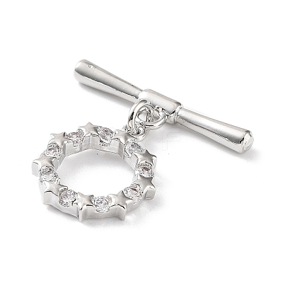 Rack Plating Brass Micro Pave Clear Cubic Zirconia Toggle Clasps KK-P247-13P-1