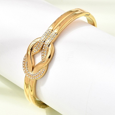 304 Stainless Steel Crystal Rhinestone Knot Hinged Cuff Bangles for Women SA-CBAF851-09G-1