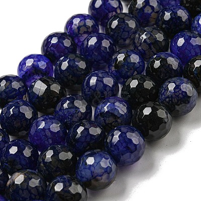 Faceted Natural Dragon Veins Agate Beads Strands G-F447-12mm-P02-1