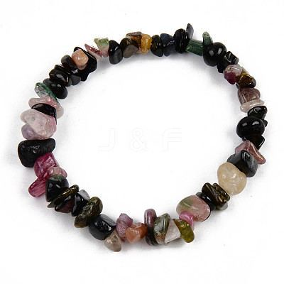 Unisex Chip Natural Multicolor Tourmaline Beaded Stretch Bracelets BJEW-S143-43-1