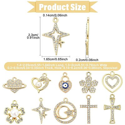 50Pcs 10 Styles Alloy Crystal Rhinestone Pendants ALRI-FS0001-14-1
