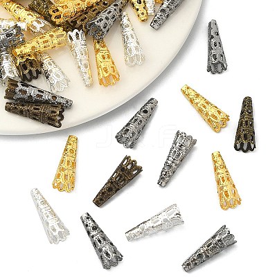 100Pcs 4 Colors Iron Filigree Bead Cones IFIN-YW0003-17-1
