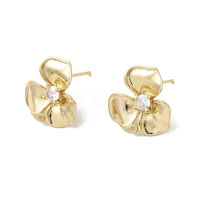 Brass Pave Clear Cubic Zirconia Flower Stud Earring Findings KK-A275-01A-G-1