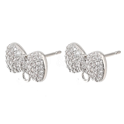 Brass Micro Pave Cubic Zirconia Stud Earring Findings with Loops CU-CBA1682-01P-1