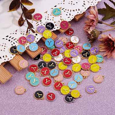 120Pcs 12 Colors Golden Plated Alloy Charms ENAM-SZ0001-64Y-1