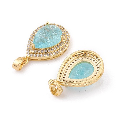 Golden Plated Brass Micro Pave Clear Cubic Zirconia Pendants ZIRC-F123-01D-1