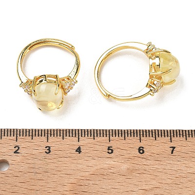 Brass Micro Pave Cubic Zirconia with Synthetic Lemon Quartz Cuff Open Rings RJEW-T035-01G-A-1