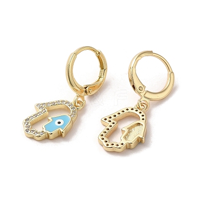 Hamsa Hand with Evil Eye Golden Brass Dangle Leverback Earrings EJEW-Q797-22G-02-1