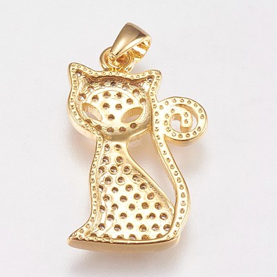 Brass Micro Pave Cubic Zirconia Kitten Pendants ZIRC-E145-28G-1
