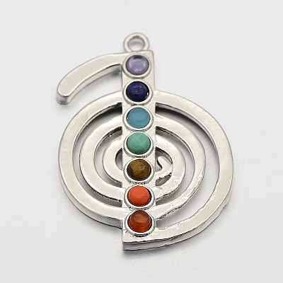 Platinum Plated Brass Gemstone Musical Note Pendants G-J264-03-1