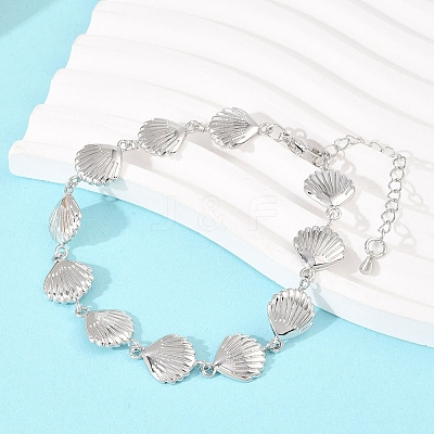 Starfish/Shell Shape/Cowrie Shell Shape Brass Link Chain Bracelets for Women BJEW-K248-07C-P-1