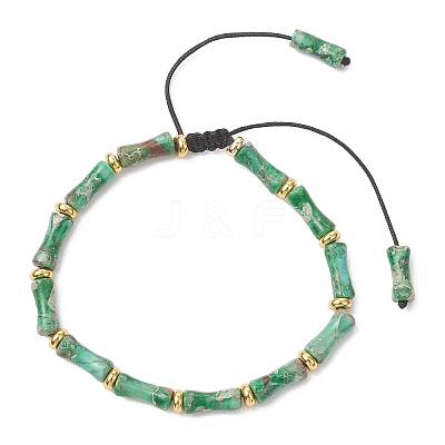 Natural Dyed Imperial Jasper & Brass Beads Braided Bead Bracelets BJEW-JB13418-02-1